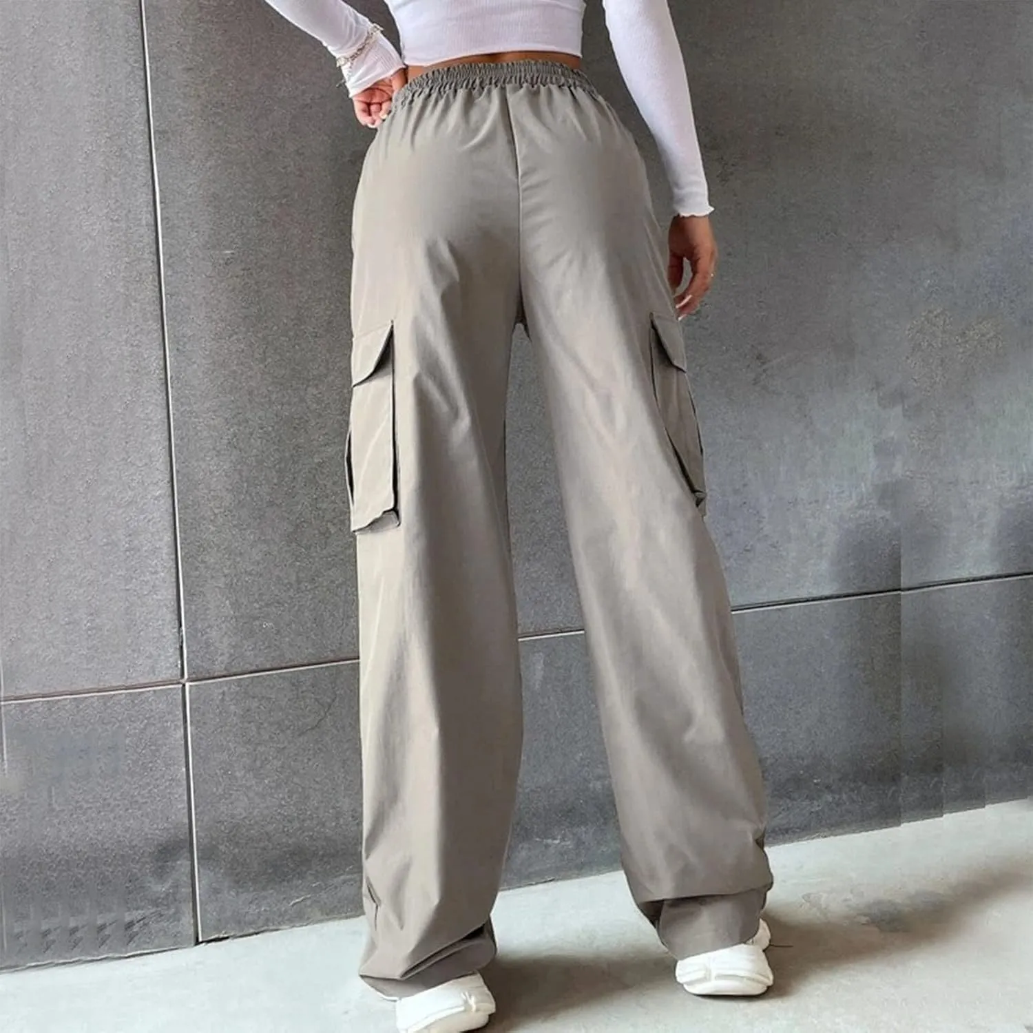 Cargo Pants Women Elastic High Waisted Wide Leg Pants Loose Summer Casual Trendy Streetwear Y2K Trousers with Pockets