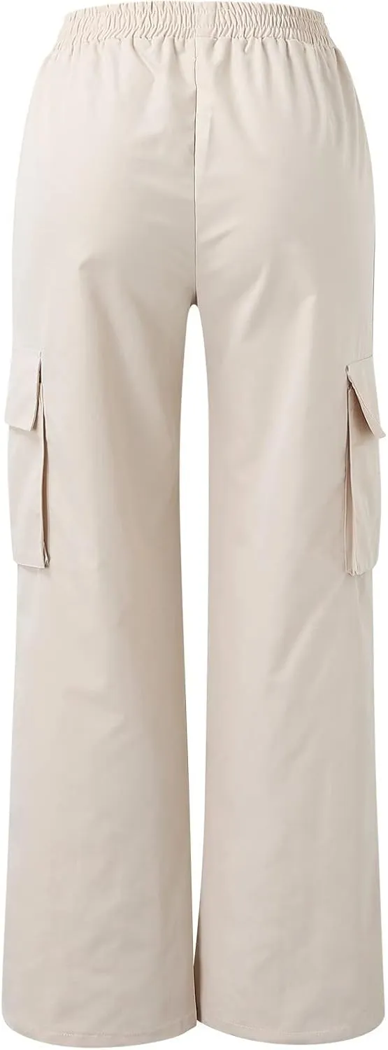 Cargo Pants Women Elastic High Waisted Wide Leg Pants Loose Summer Casual Trendy Streetwear Y2K Trousers with Pockets