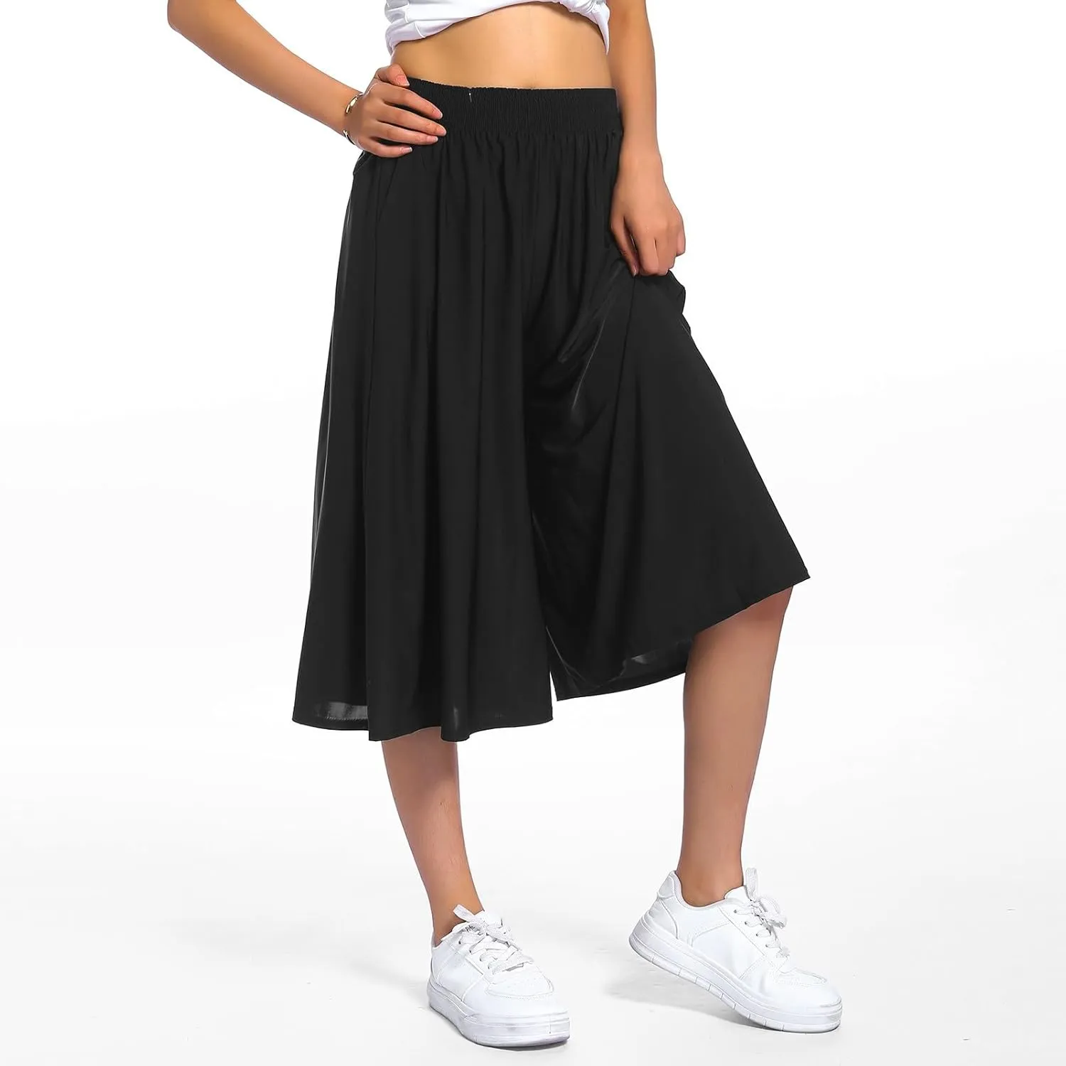 Casual Dress Pants for Women Loose Fit High Waisted Floral Print Pant Wide Leg Elastic Waist Trousers with Pockets