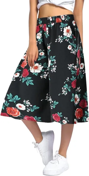 Casual Dress Pants for Women Loose Fit High Waisted Floral Print Pant Wide Leg Elastic Waist Trousers with Pockets