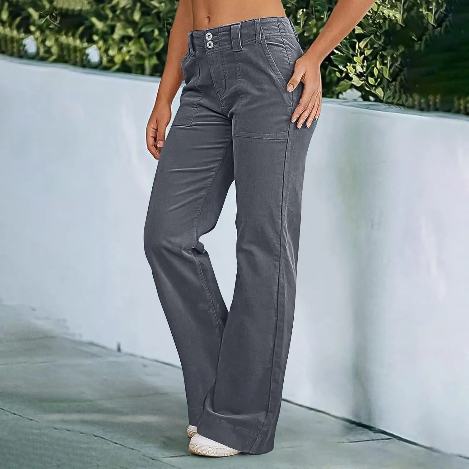 Causal Wide Leg Pants for Women Y2K Stretch Twill High Waisted Chino Pants Comfy Slim Fit Dress Pants with Pockets