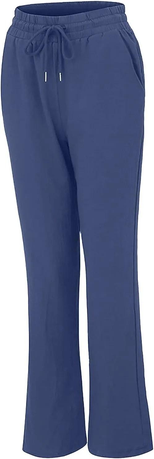 Ceboyel Women Linen Straight Pants Drawstring Summer Trousers Trendy Beach Travel Pant Loose Fitting Business Casual Clothing