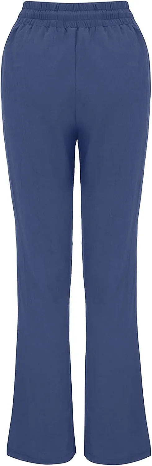 Ceboyel Women Linen Straight Pants Drawstring Summer Trousers Trendy Beach Travel Pant Loose Fitting Business Casual Clothing