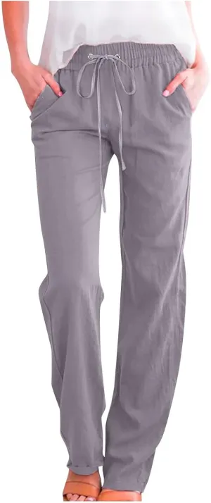 Ceboyel Women's Cotton Linen Pants Drawstring Causal Summer Pants Elastic Waist Trousers Trendy Baggy Laides Outfits 2023