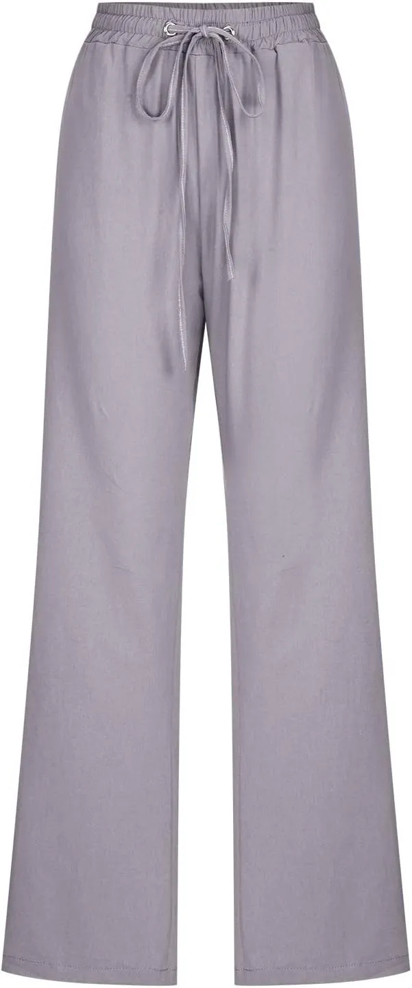 Ceboyel Women's Cotton Linen Pants Drawstring Causal Summer Pants Elastic Waist Trousers Trendy Baggy Laides Outfits 2023
