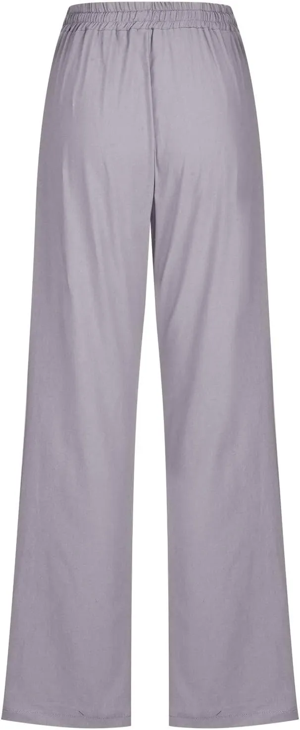 Ceboyel Women's Cotton Linen Pants Drawstring Causal Summer Pants Elastic Waist Trousers Trendy Baggy Laides Outfits 2023