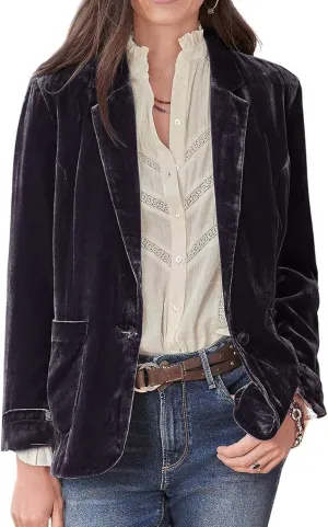 CHARTOU Casual 1 Button Velvet Jacket Women Velvet Cardigan Blazer Office Work Short Coat Suit Jacket with Pocket