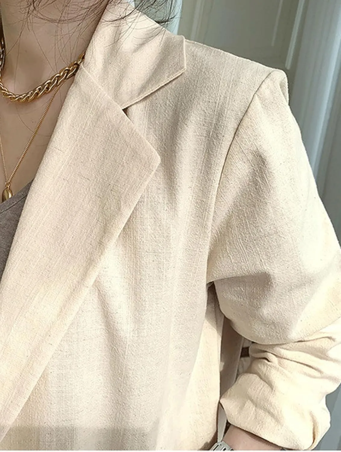 CHARTOU Women Long Sleeve Cotton Linen Blazer Tops Lapel Button Casual Business Outfits with Pockets