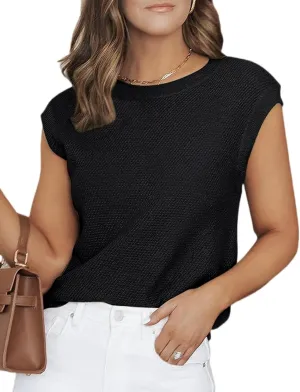 CiCiBird Women Summer Cap Sleeve Sweaters Knit Crew Neck Pullover Tank Tops 2025 Casual Trendy Shirt