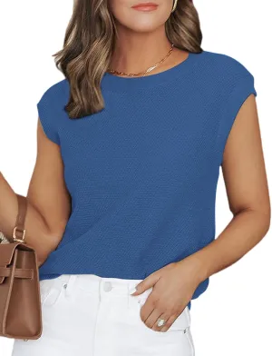 CiCiBird Women Summer Cap Sleeve Sweaters Knit Crew Neck Pullover Tank Tops 2025 Casual Trendy Shirt