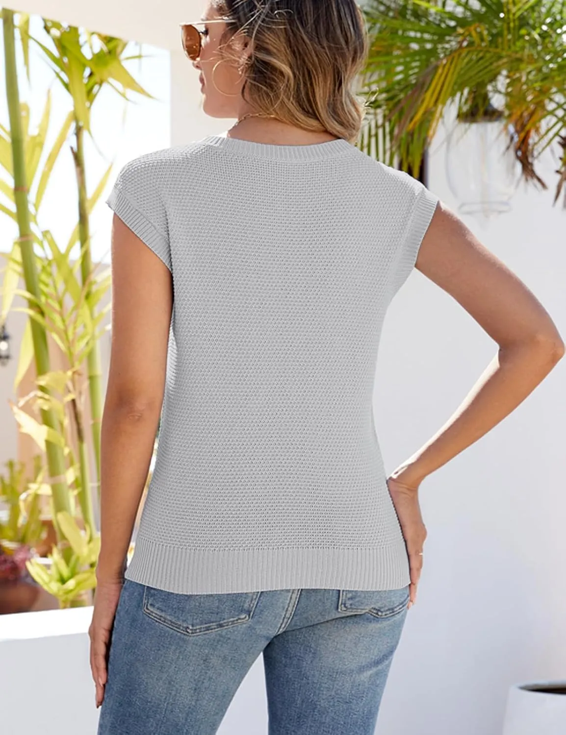 CiCiBird Women Summer Cap Sleeve Sweaters Knit Crew Neck Pullover Tank Tops 2025 Casual Trendy Shirt