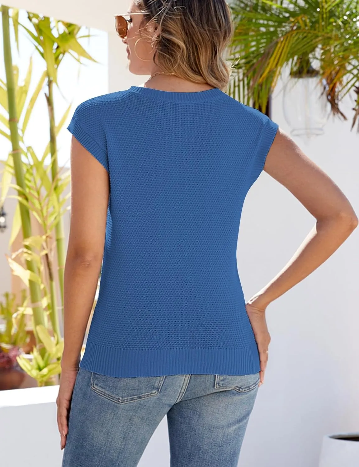 CiCiBird Women Summer Cap Sleeve Sweaters Knit Crew Neck Pullover Tank Tops 2025 Casual Trendy Shirt