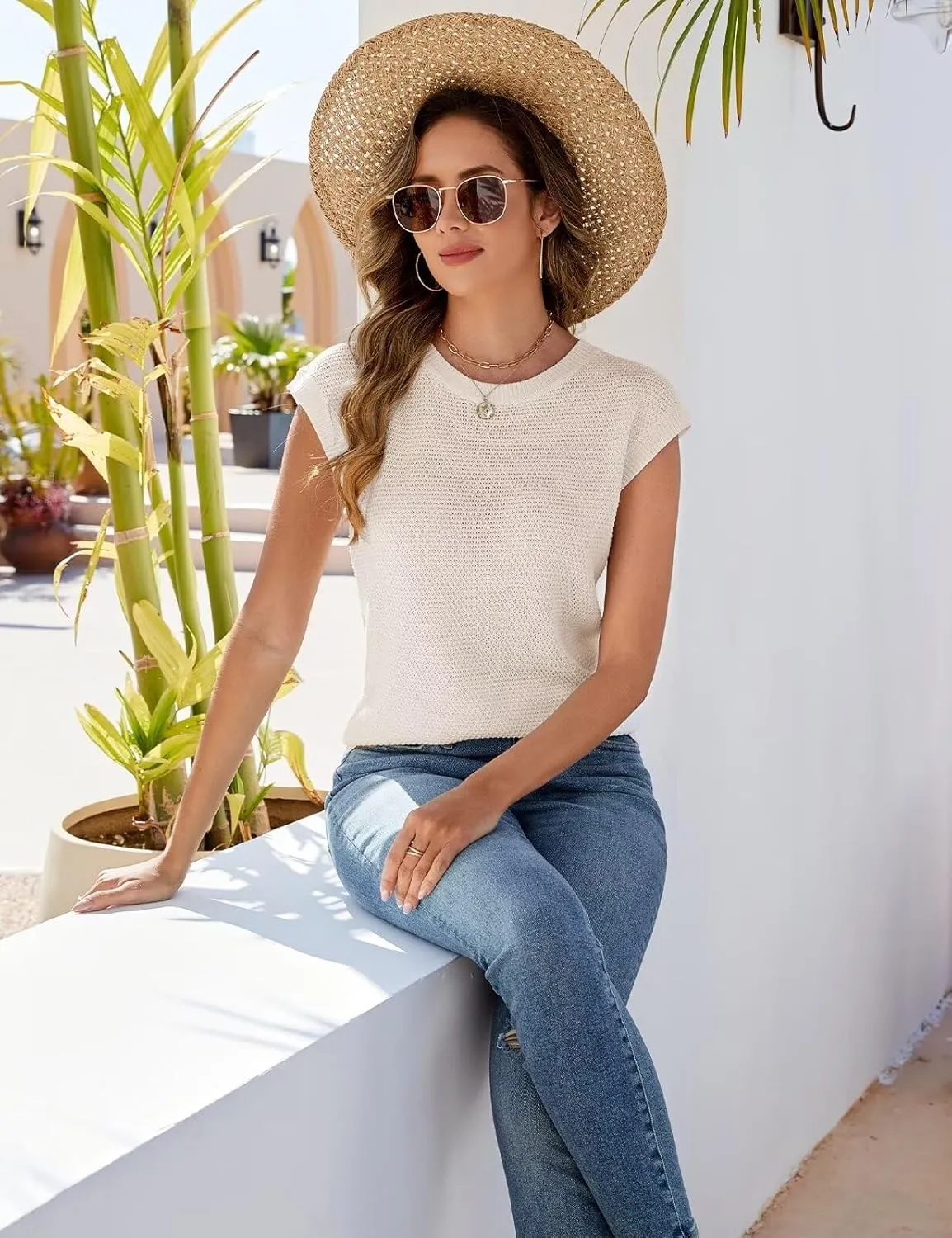 CiCiBird Women Summer Cap Sleeve Sweaters Knit Crew Neck Pullover Tank Tops 2025 Casual Trendy Shirt