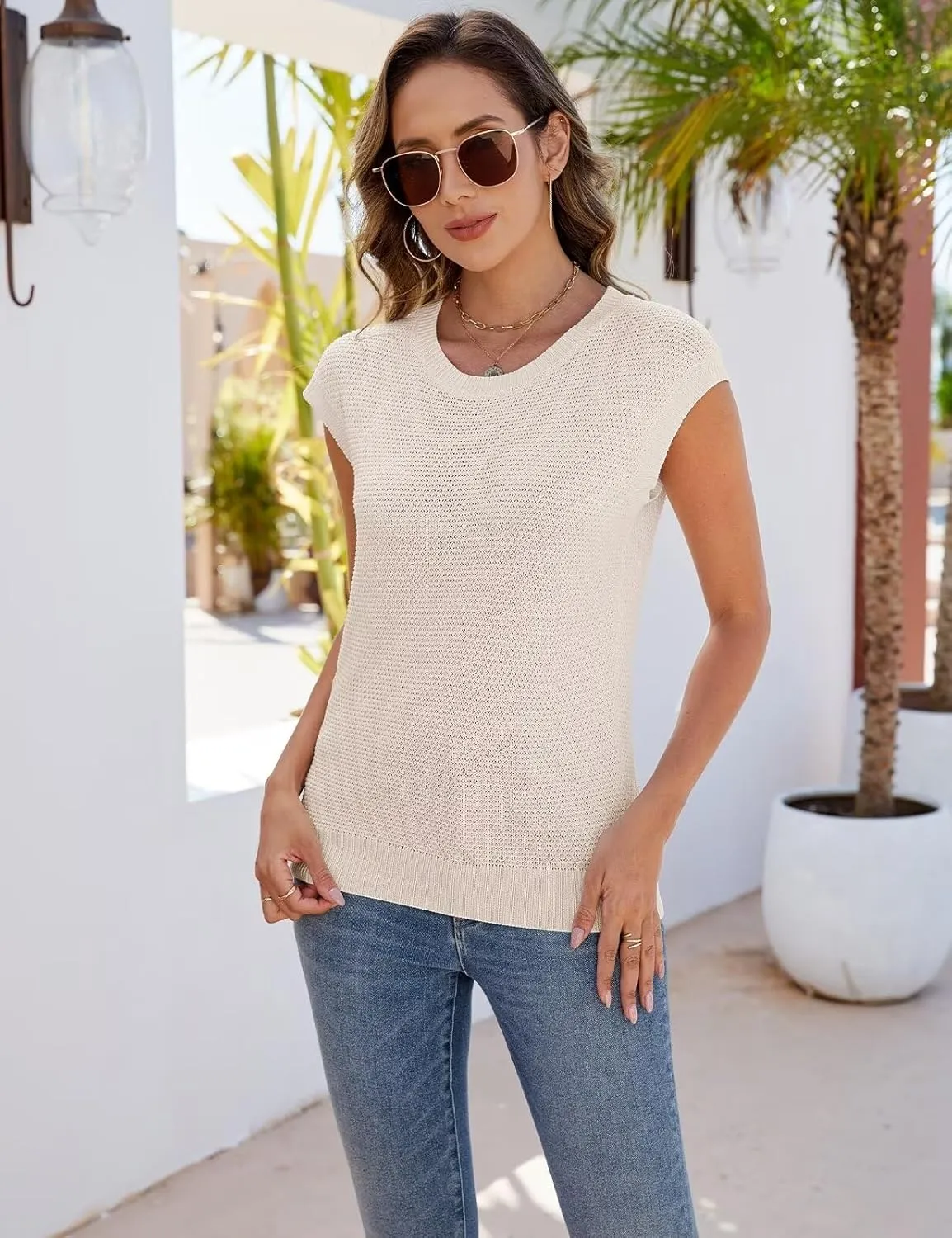 CiCiBird Women Summer Cap Sleeve Sweaters Knit Crew Neck Pullover Tank Tops 2025 Casual Trendy Shirt