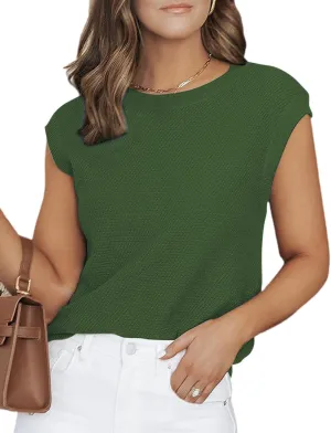 CiCiBird Women Summer Cap Sleeve Sweaters Knit Crew Neck Pullover Tank Tops 2025 Casual Trendy Shirt