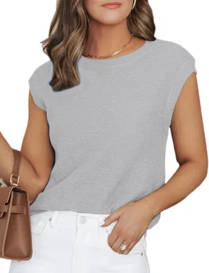 CiCiBird Women Summer Cap Sleeve Sweaters Knit Crew Neck Pullover Tank Tops 2025 Casual Trendy Shirt