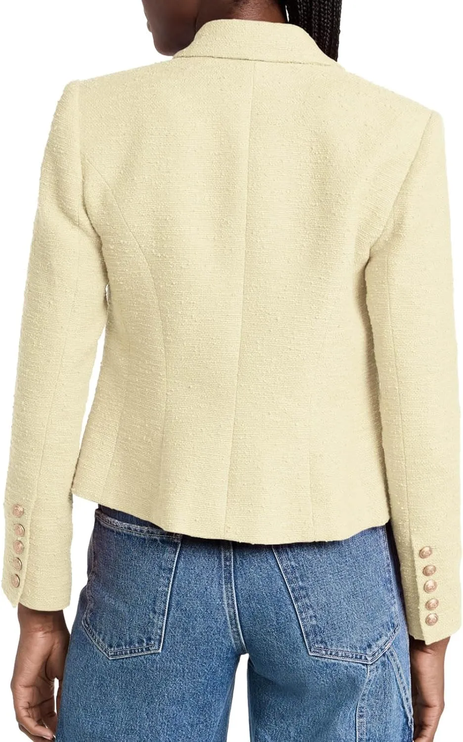 Cicy Bell Women Cropped Tweed Blazer Jackets Lapel Open Front Long Sleeve Business Suit Jackets with Pocket
