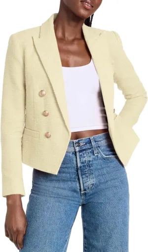 Cicy Bell Women Cropped Tweed Blazer Jackets Lapel Open Front Long Sleeve Business Suit Jackets with Pocket