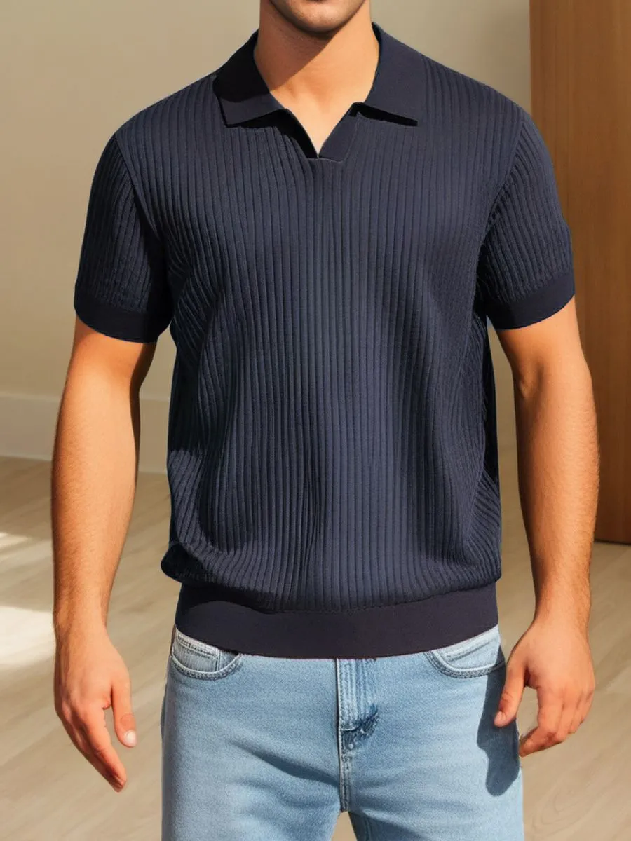 Classic Ribbed Knit Polo Shirt
