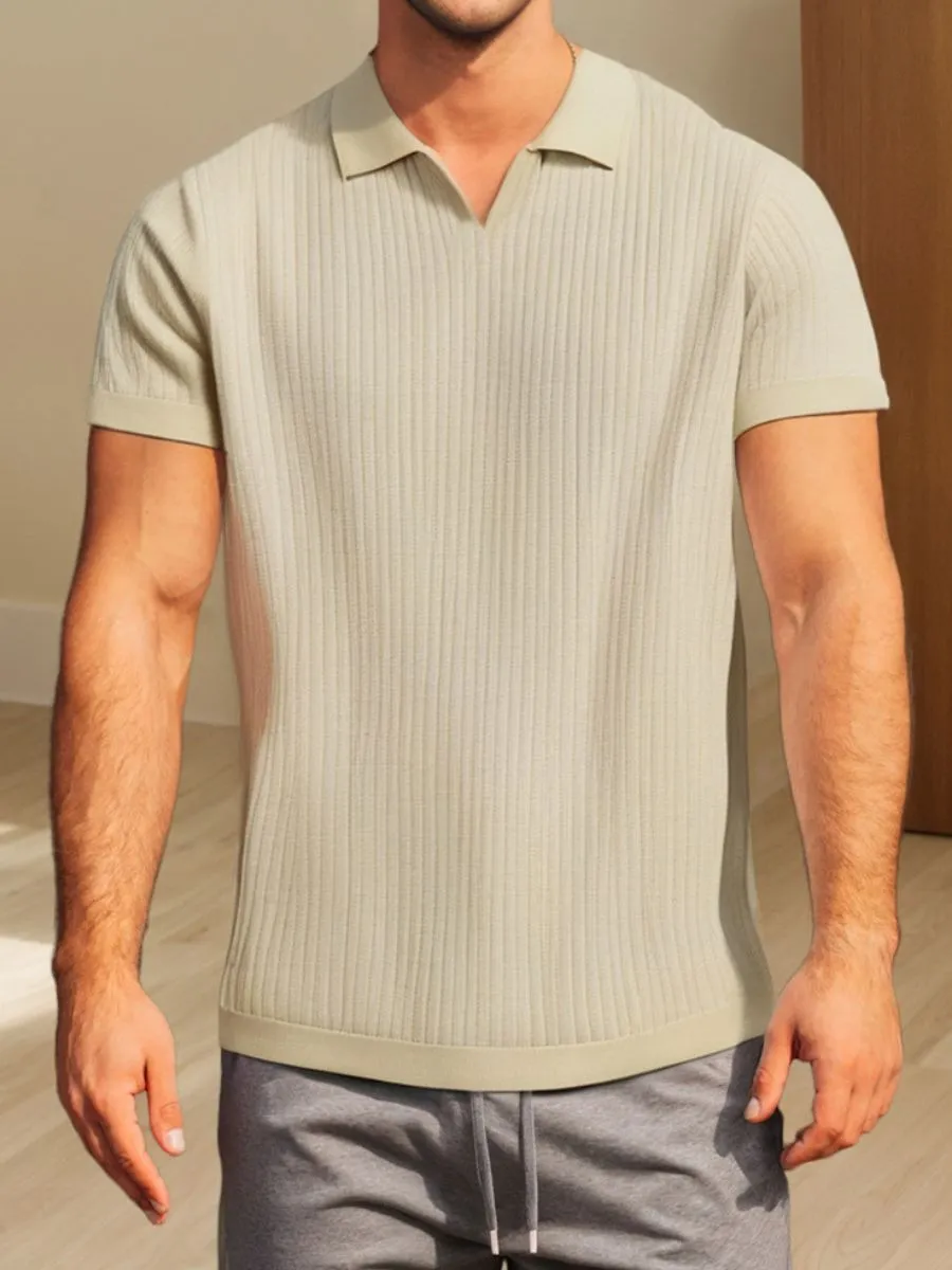 Classic Ribbed Knit Polo Shirt