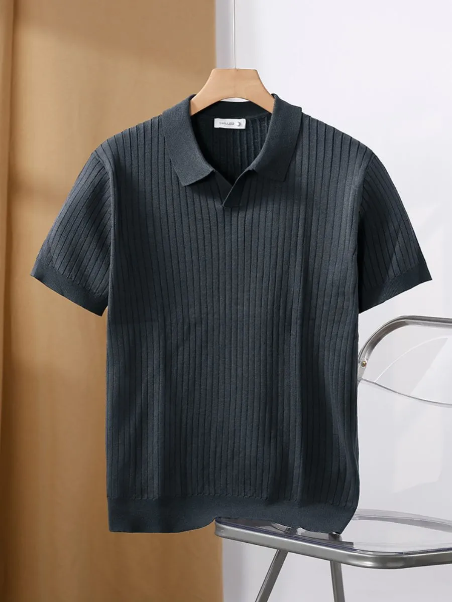 Classic Ribbed Knit Polo Shirt