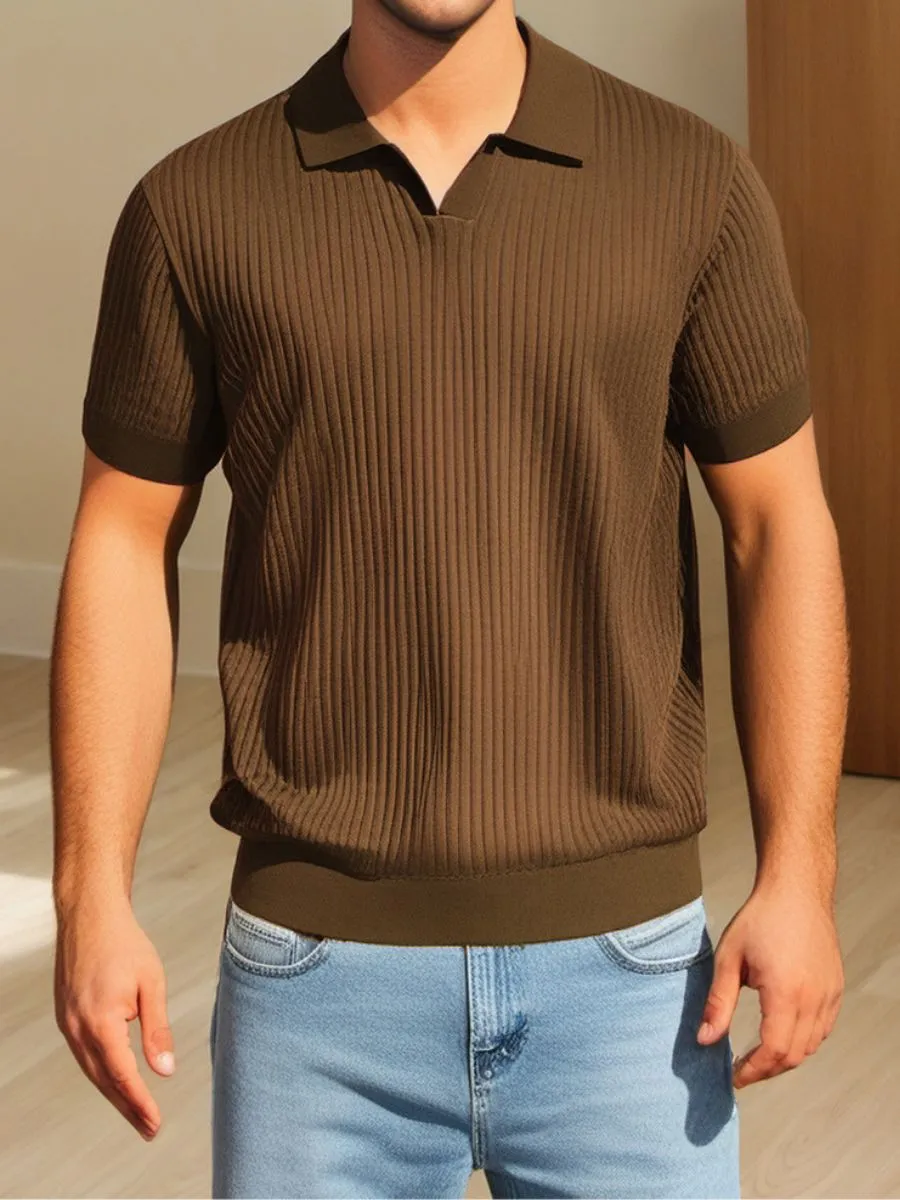Classic Ribbed Knit Polo Shirt