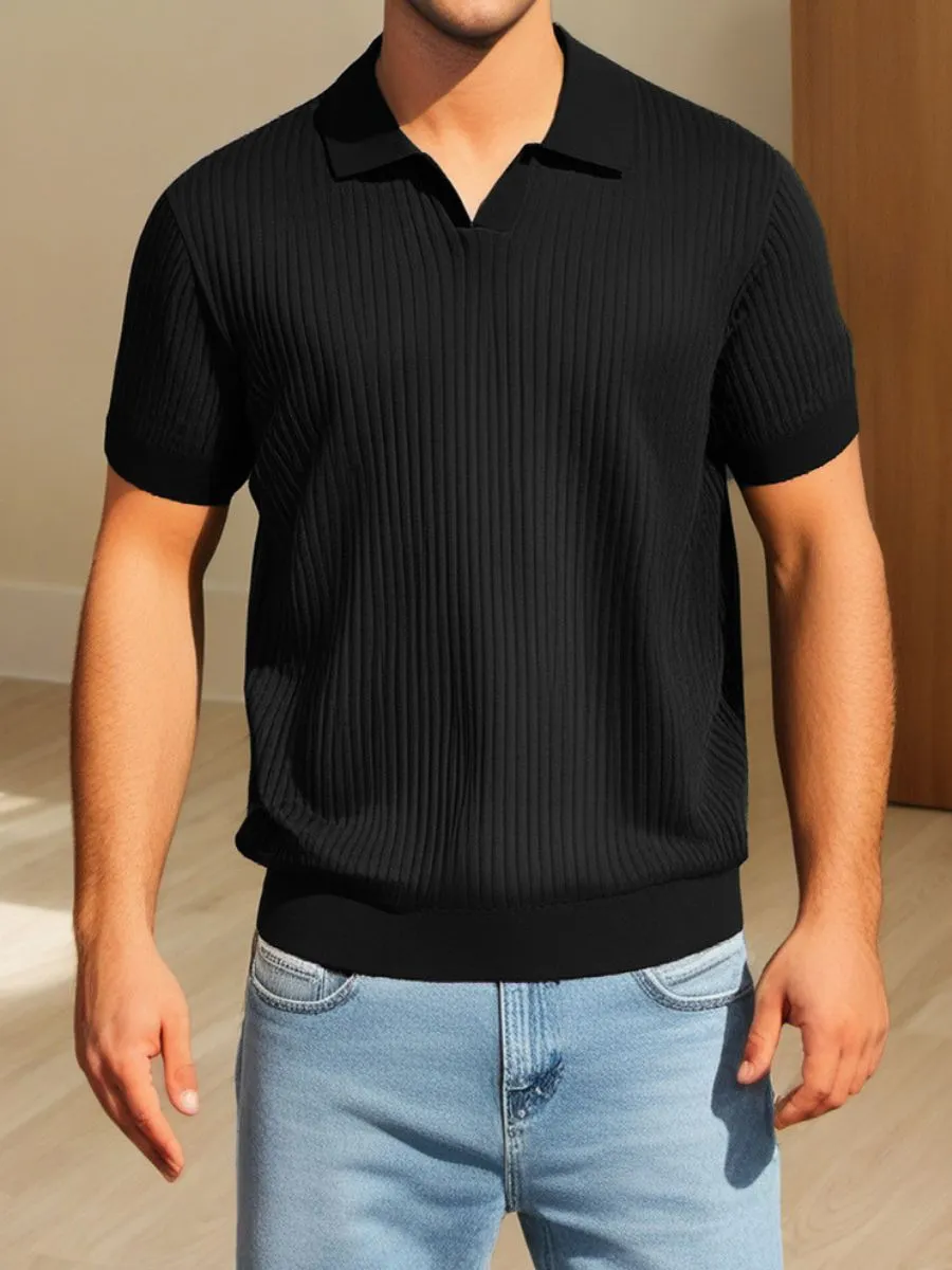 Classic Ribbed Knit Polo Shirt