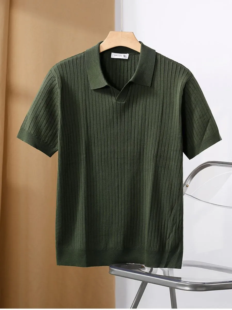 Classic Ribbed Knit Polo Shirt