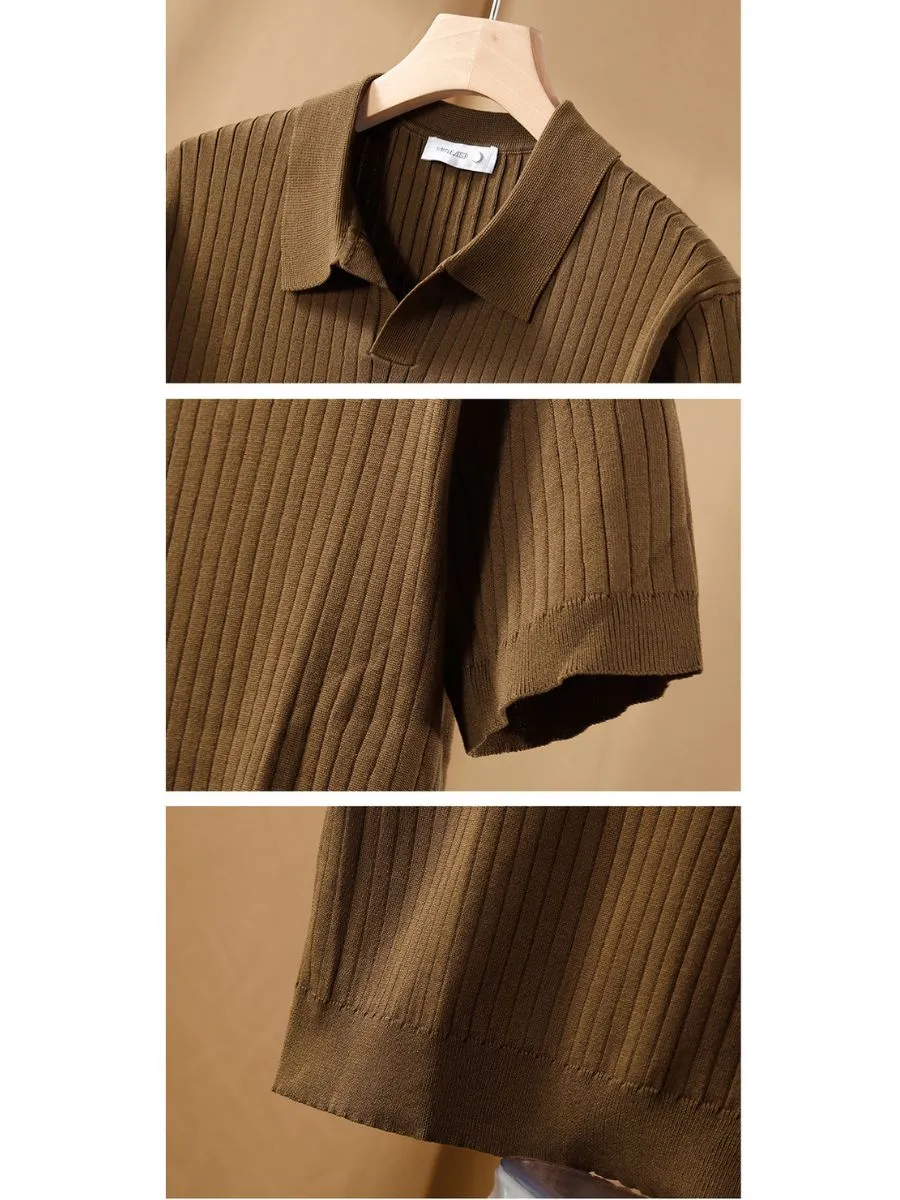 Classic Ribbed Knit Polo Shirt