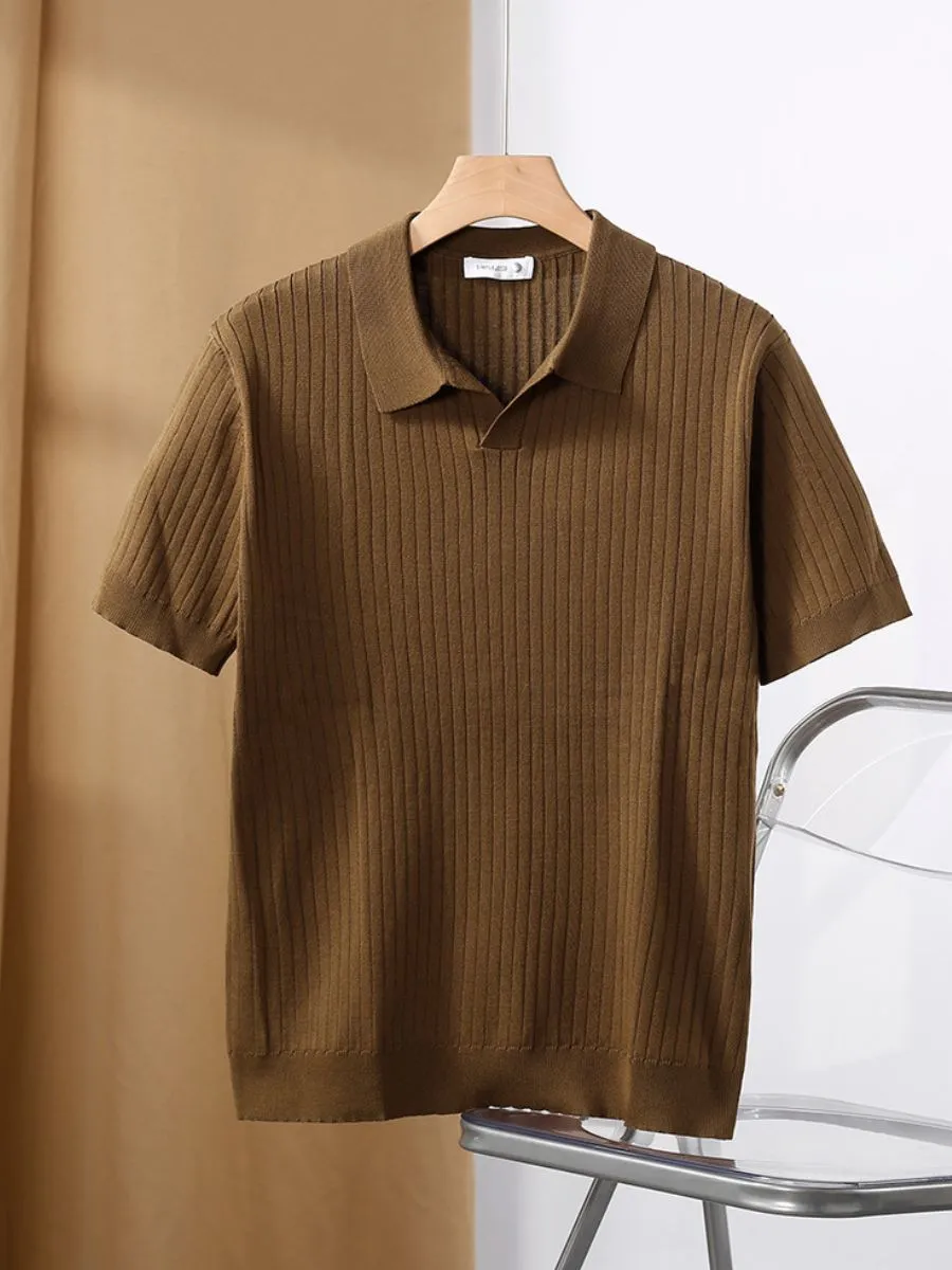 Classic Ribbed Knit Polo Shirt