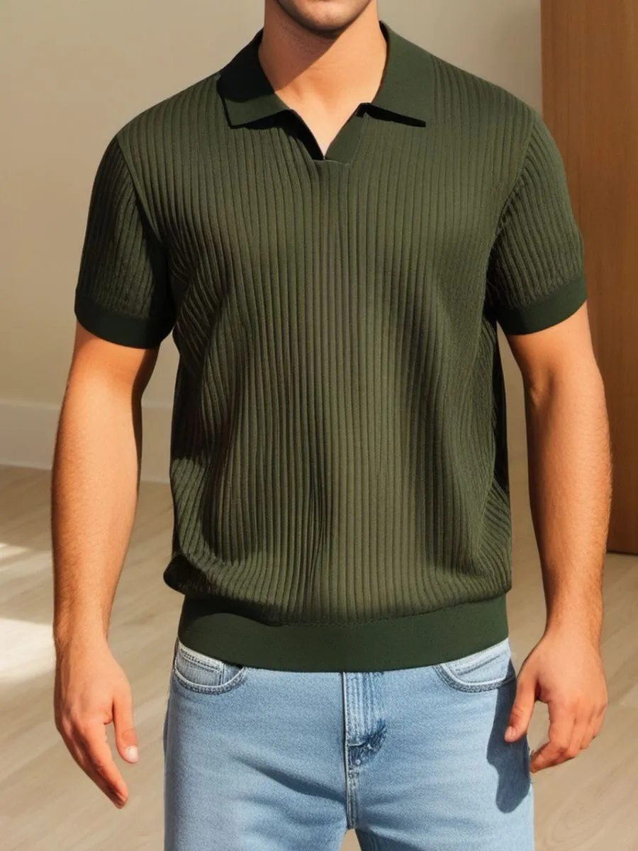 Classic Ribbed Knit Polo Shirt