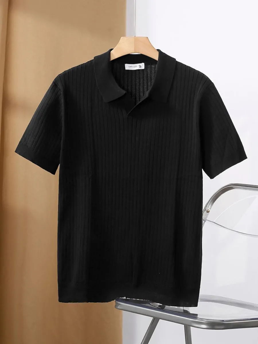 Classic Ribbed Knit Polo Shirt
