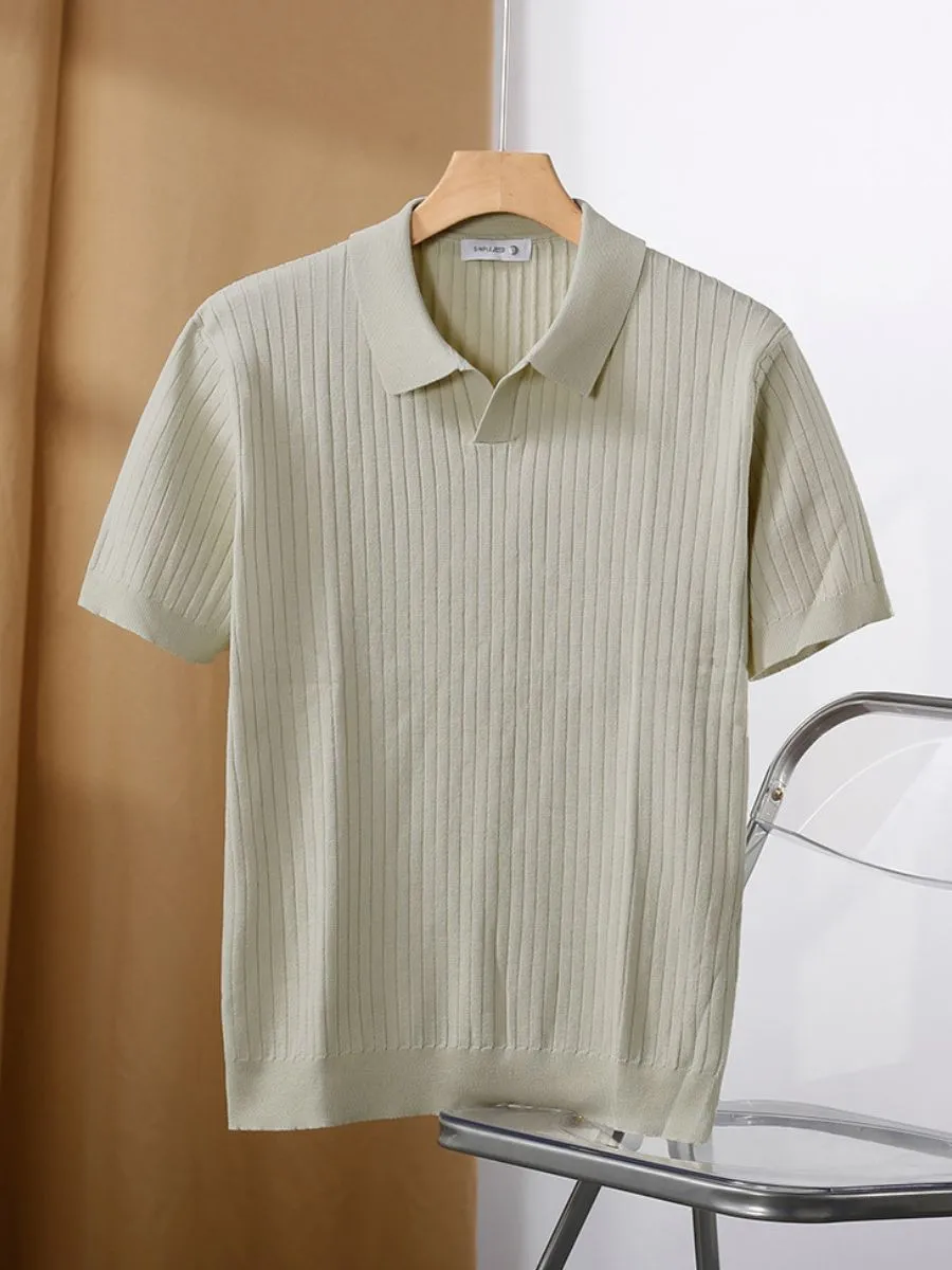 Classic Ribbed Knit Polo Shirt