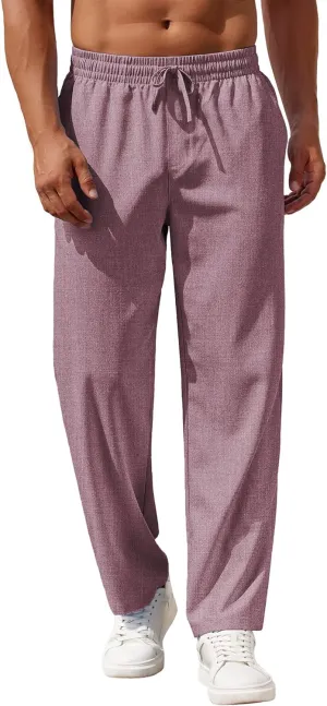COOFANDY Mens Casual Pants Drawstring Elastic Waist Pants Linen Summer Beach Pants
