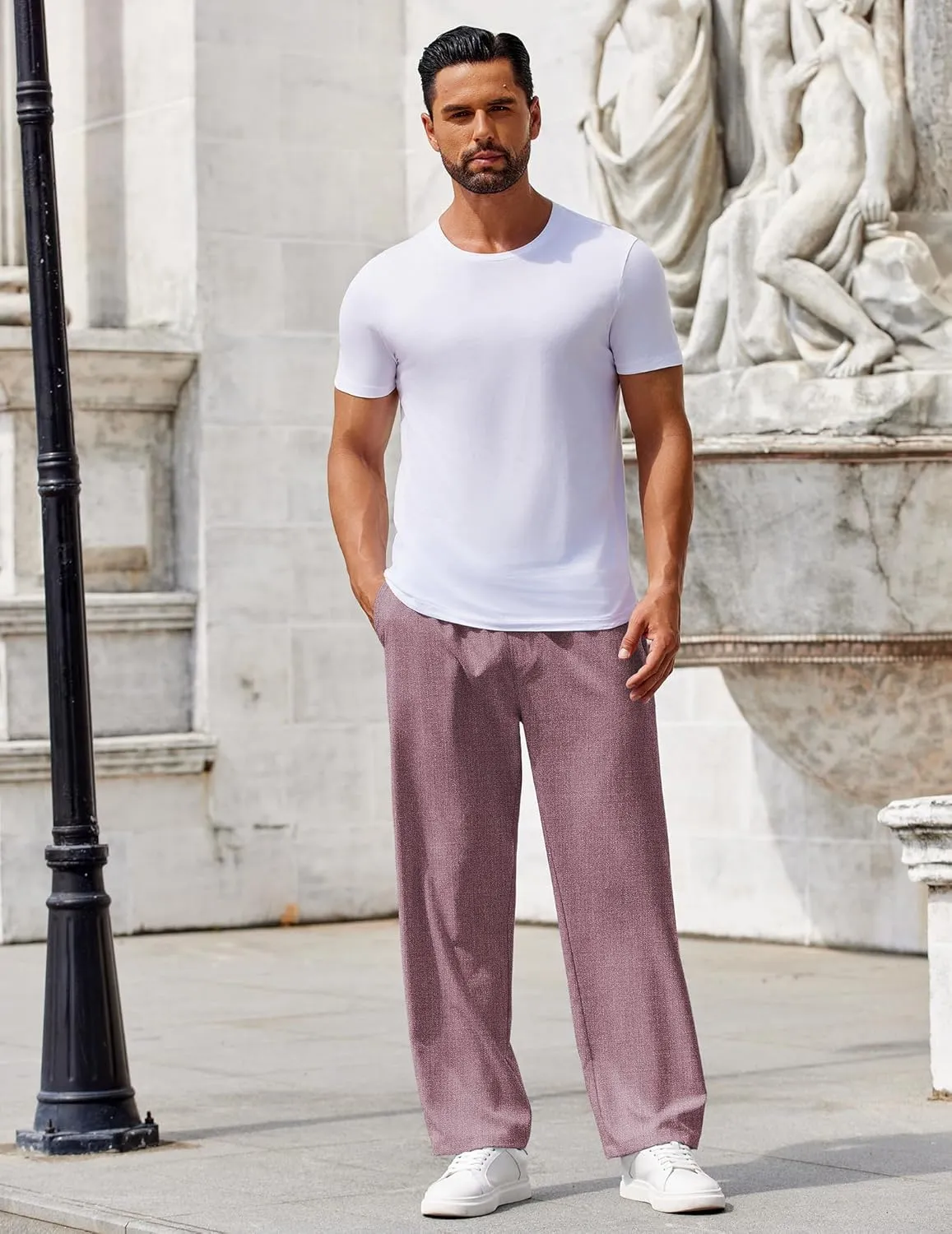 COOFANDY Mens Casual Pants Drawstring Elastic Waist Pants Linen Summer Beach Pants