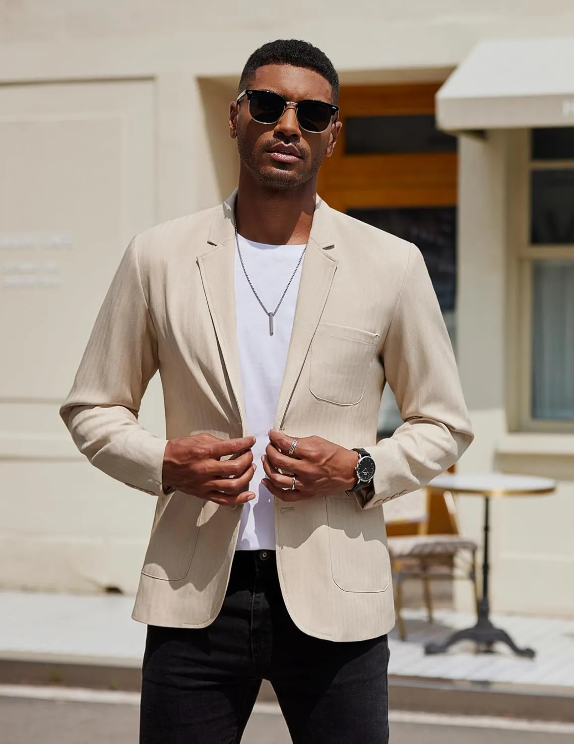 COOFANDY Men's Machine Washable Blazer Slim Fit Casual Suit Jacket Lightweight Two Button Sport Coat