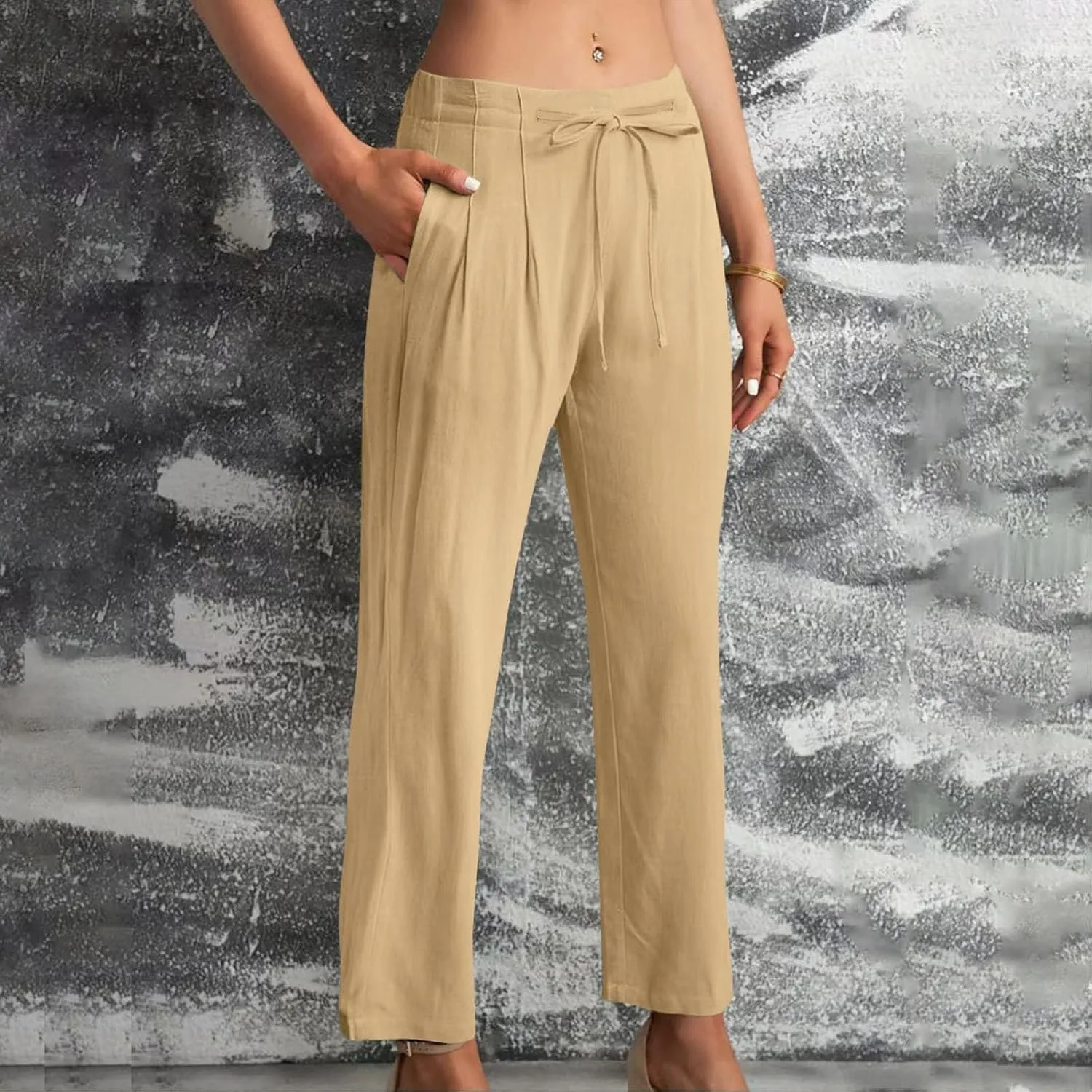 Cotton Clothes for Women Women's Linen Pants Linen Loose 9 Point Trousers Linen Blend Pants