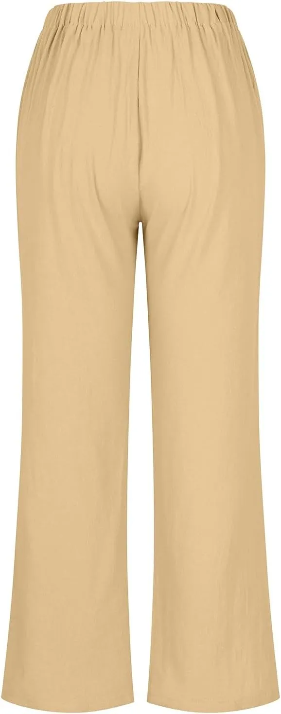 Cotton Clothes for Women Women's Linen Pants Linen Loose 9 Point Trousers Linen Blend Pants