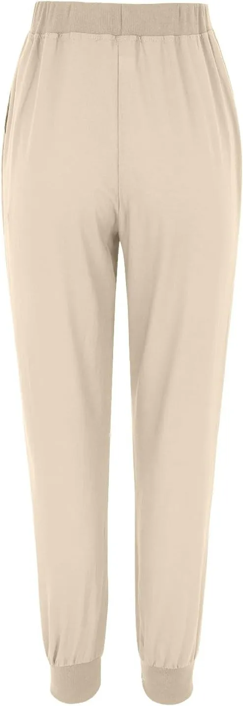 Cotton Linen Casual Pants for Women Elastic Waist Drawstring Tapered Leg Summer Beach Pant Slim Fit Dressy Work Trousers