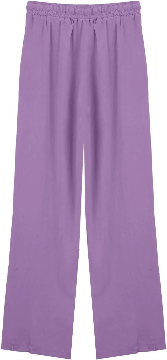 Cotton Linen Pants for Women Drawstring Elastic Waist Straight Leg Trousers Casual Spring and Summer Beach Pant