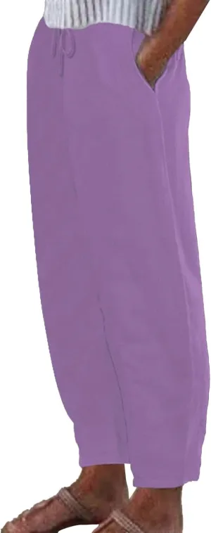 Cotton Linen Pants for Women Drawstring Elastic Waist Straight Leg Trousers Casual Spring and Summer Beach Pant