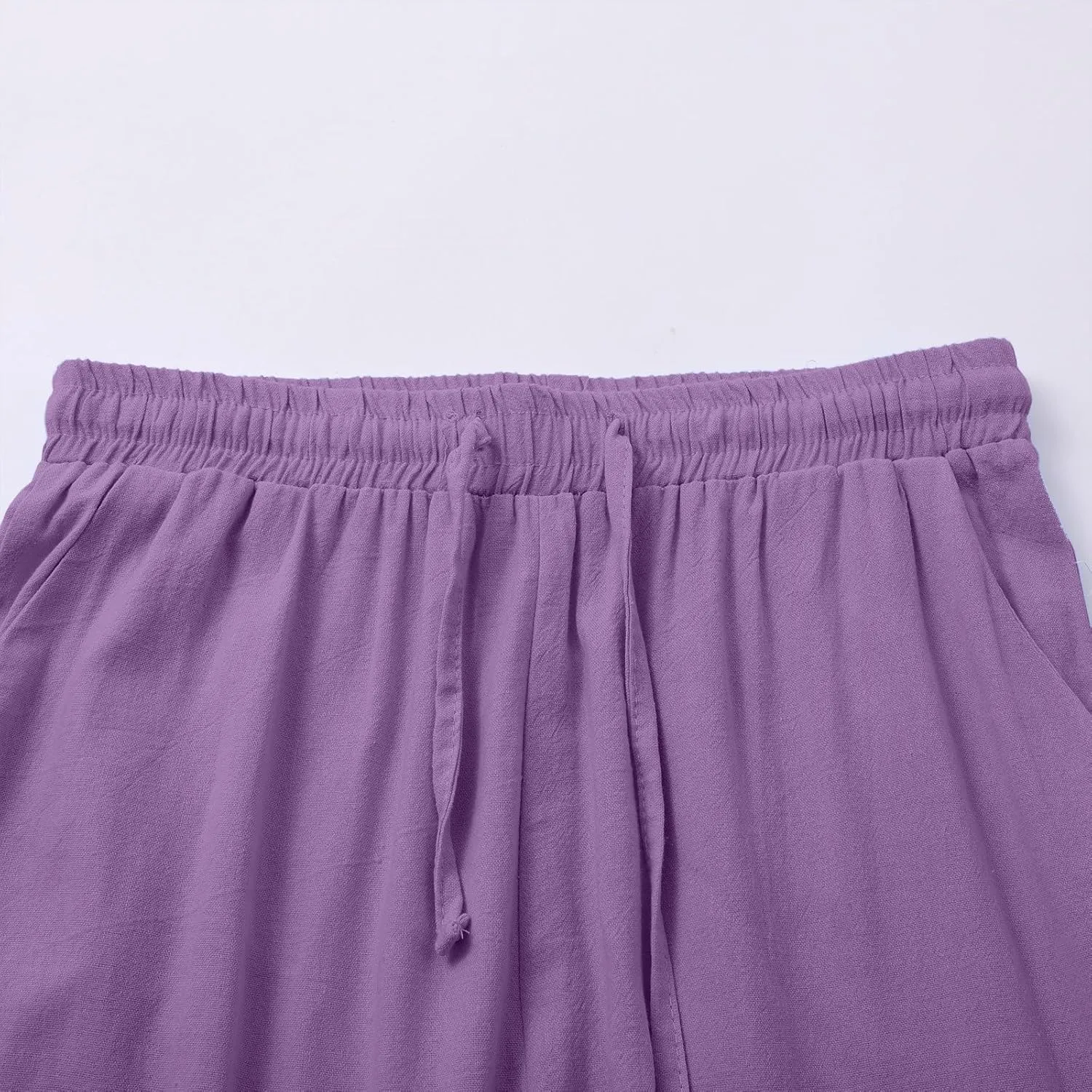 Cotton Linen Pants for Women Drawstring Elastic Waist Straight Leg Trousers Casual Spring and Summer Beach Pant