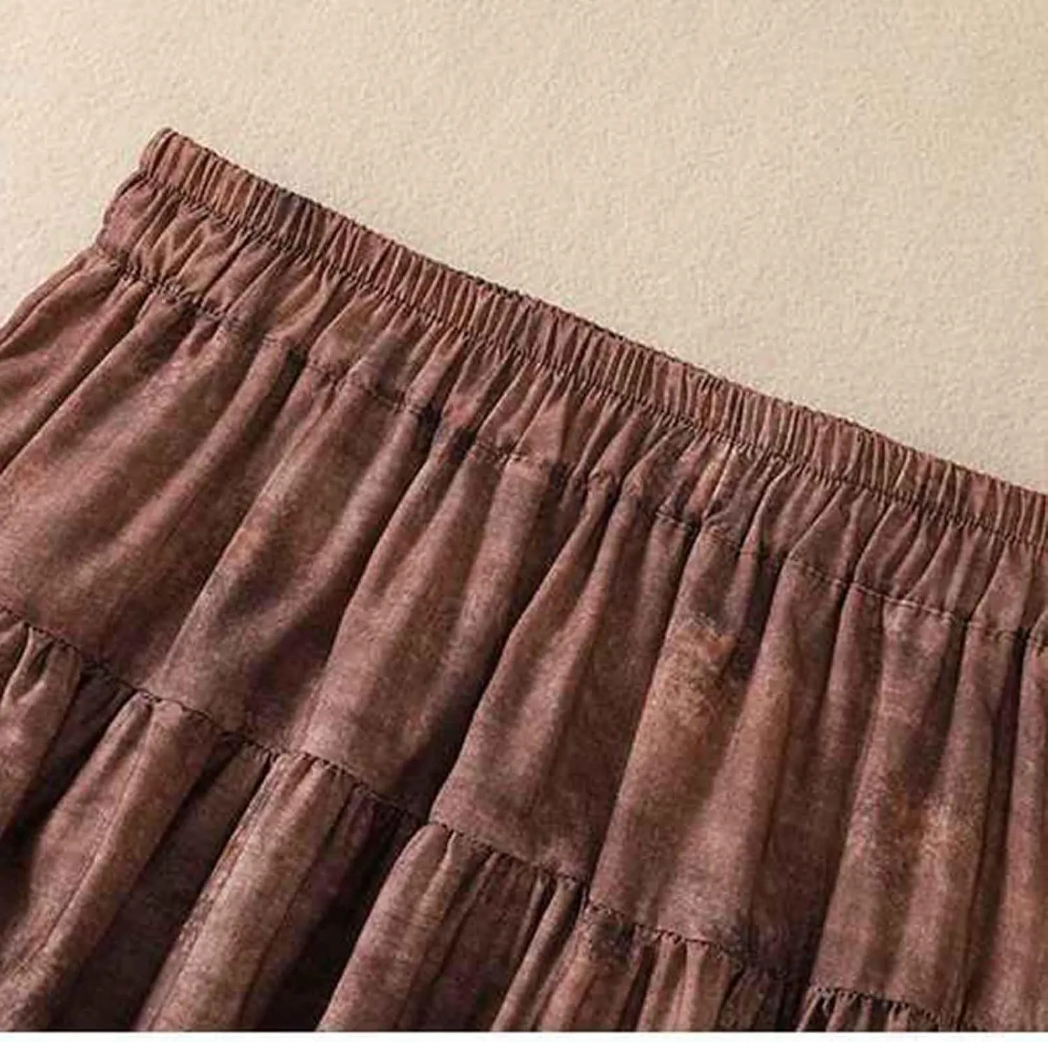 Cotton Linen Skirts for Women Summer Elastic High Waisted Ruffled Flowy Midi Skirt Casual Summer Ruched Loose Skorts