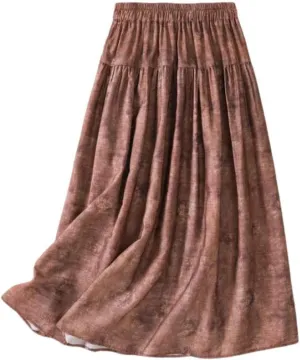 Cotton Linen Skirts for Women Summer Elastic High Waisted Ruffled Flowy Midi Skirt Casual Summer Ruched Loose Skorts