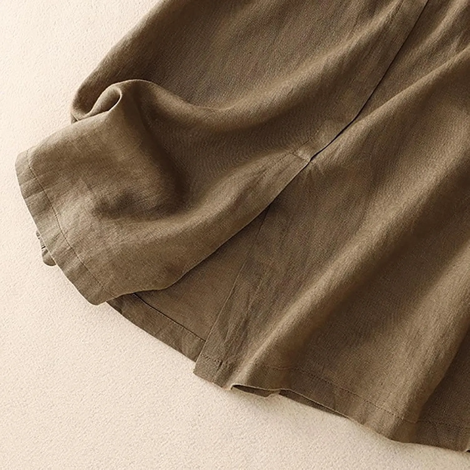 Cotton Linen Skirts for Women Summer Flowy Beach Skirt Casual Drawstring High Waist Button Slit A Line Midi Skirts