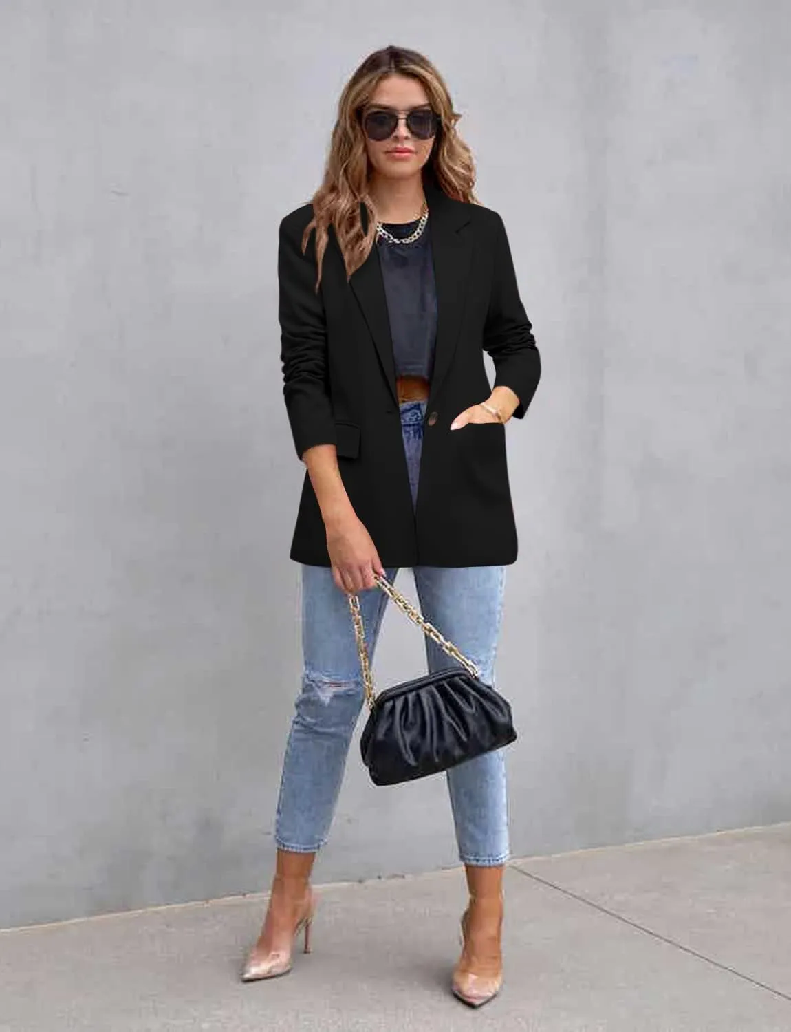 CRAZY GRID Womens Casual Blazer Jacket Long Sleeve Open Front Work Office Blazer Lapel Button Jacket