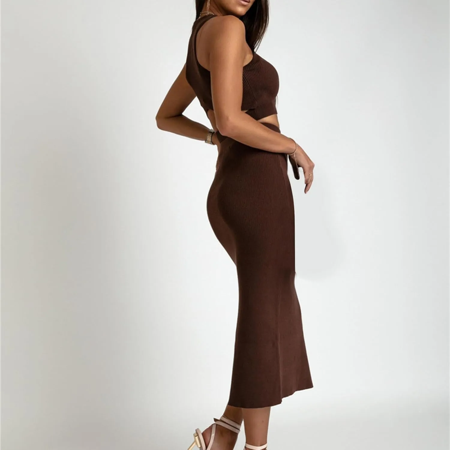 Curvy Summer Dresses for Women 2024 2 Piece Sexy Tank Top Side Slit High Waist Skirt Casual Trendy Bodycon Office