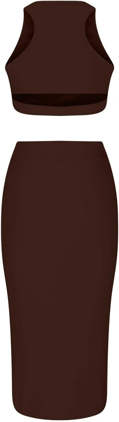 Curvy Summer Dresses for Women 2024 2 Piece Sexy Tank Top Side Slit High Waist Skirt Casual Trendy Bodycon Office