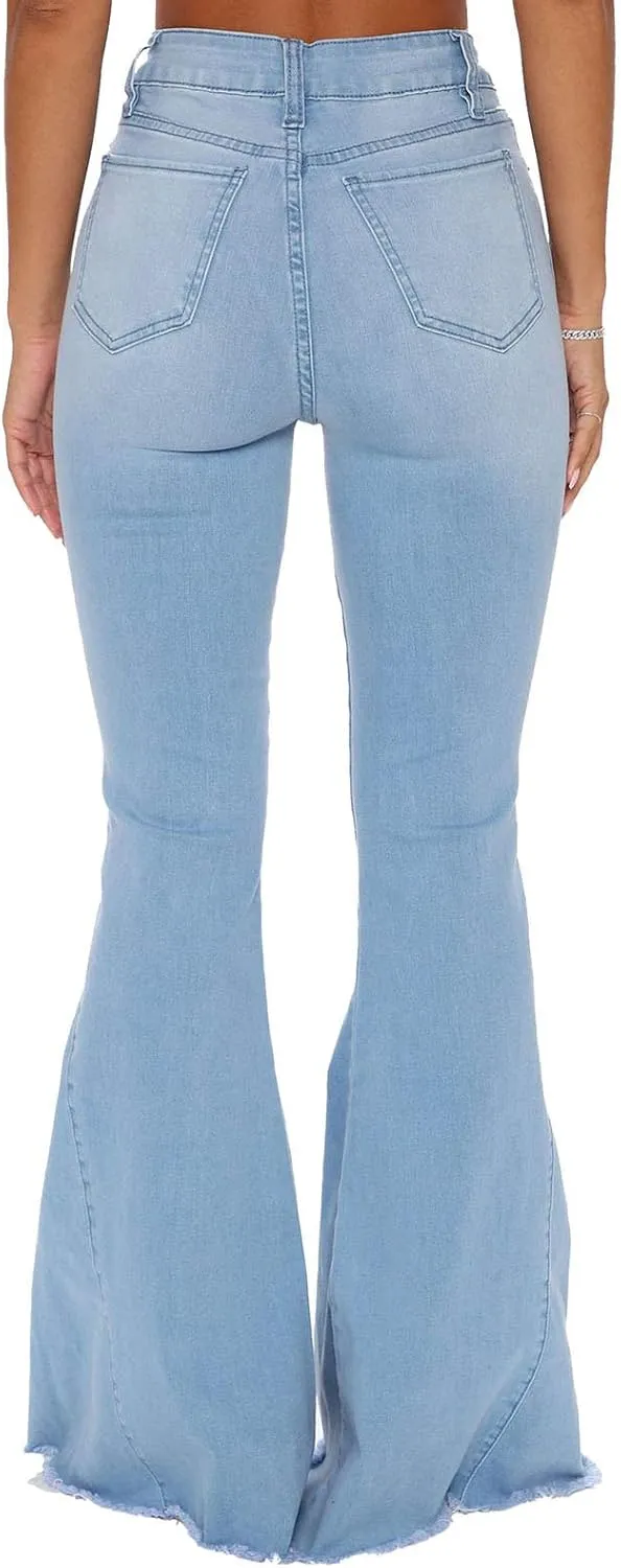 CutieLove Women's Ripped Jeans Bell Bottom Flare Jeans Mid Rise Destroyed Hem Denim Pants