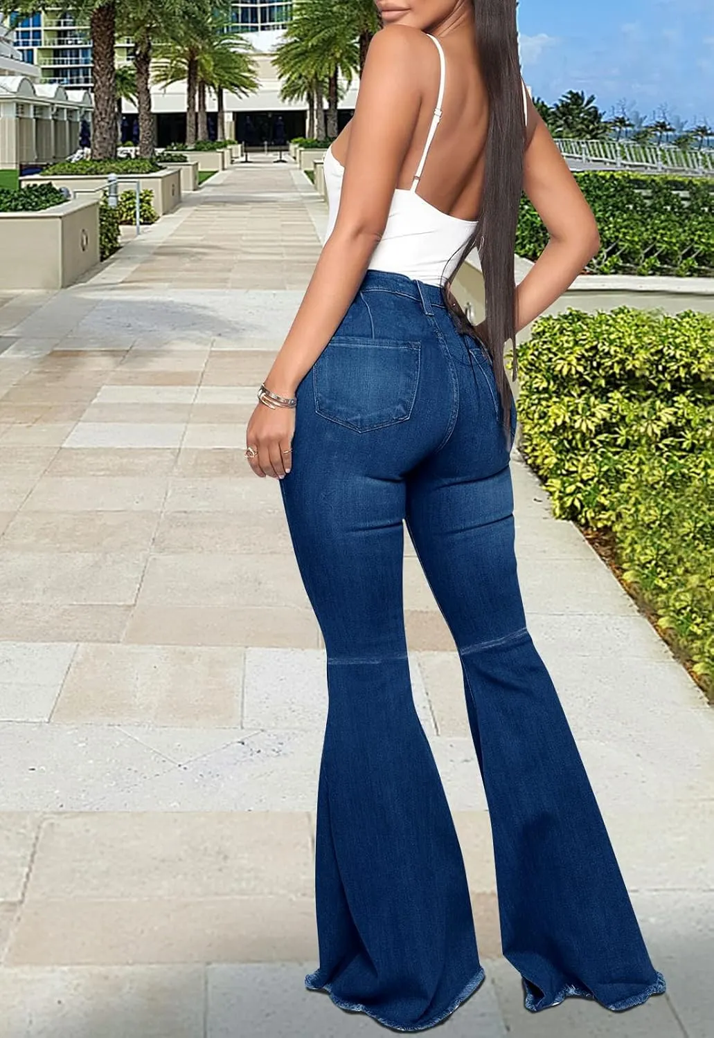 CutieLove Women's Ripped Jeans Bell Bottom Flare Jeans Mid Rise Destroyed Hem Denim Pants